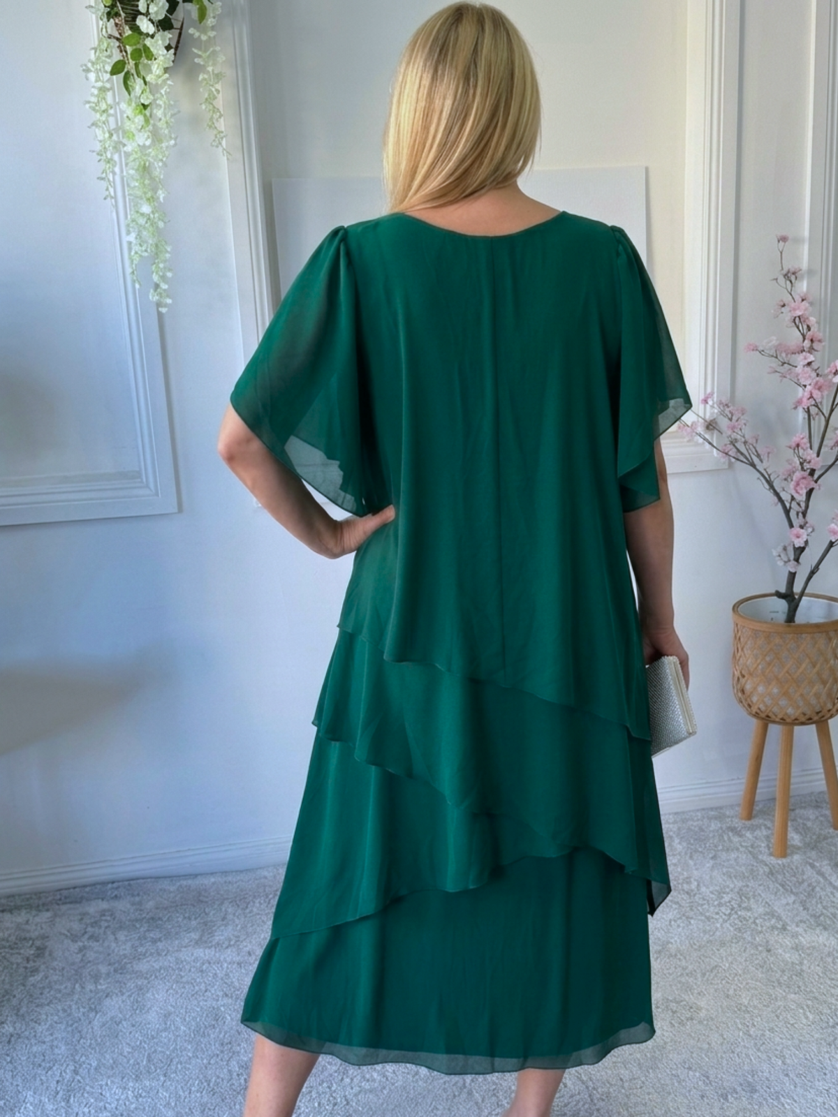 Bella Emerald Chiffon Evening Dress