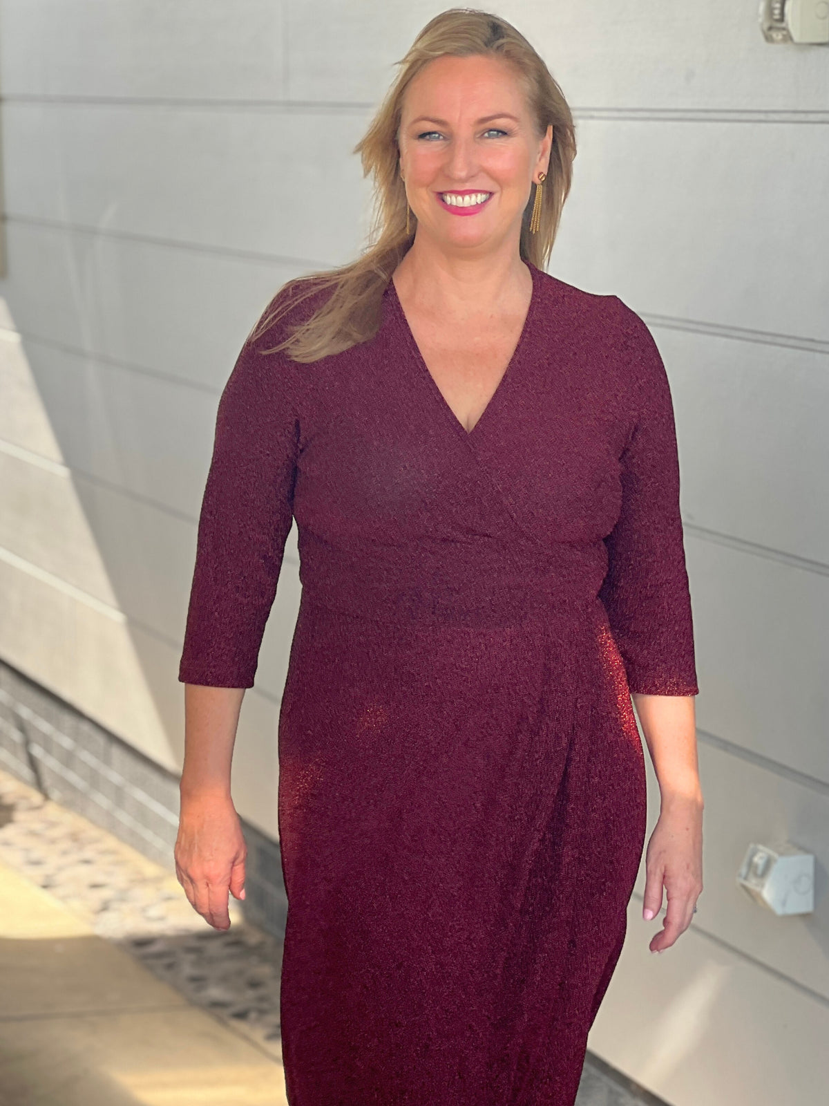 Odessa Burgundy Glitter Wrap Gown