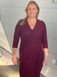 Odessa Burgundy Glitter Wrap Gown