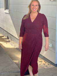 Odessa Burgundy Glitter Wrap Gown