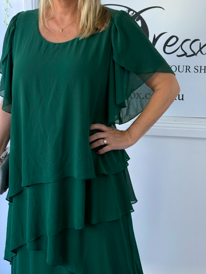 Bella Emerald Chiffon Evening Dress