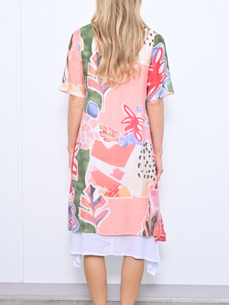 Verona Coral Abstract Layering Dress