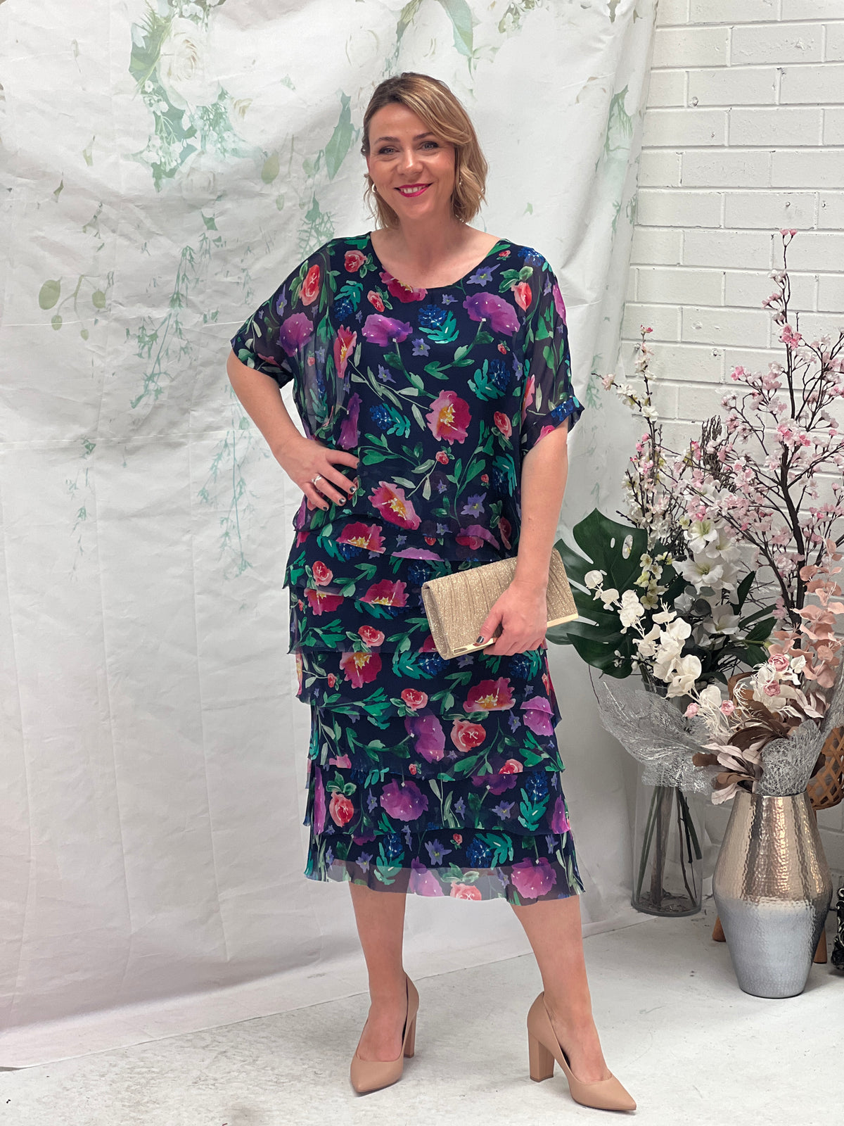 Clyde Floral Navy Silk Dress