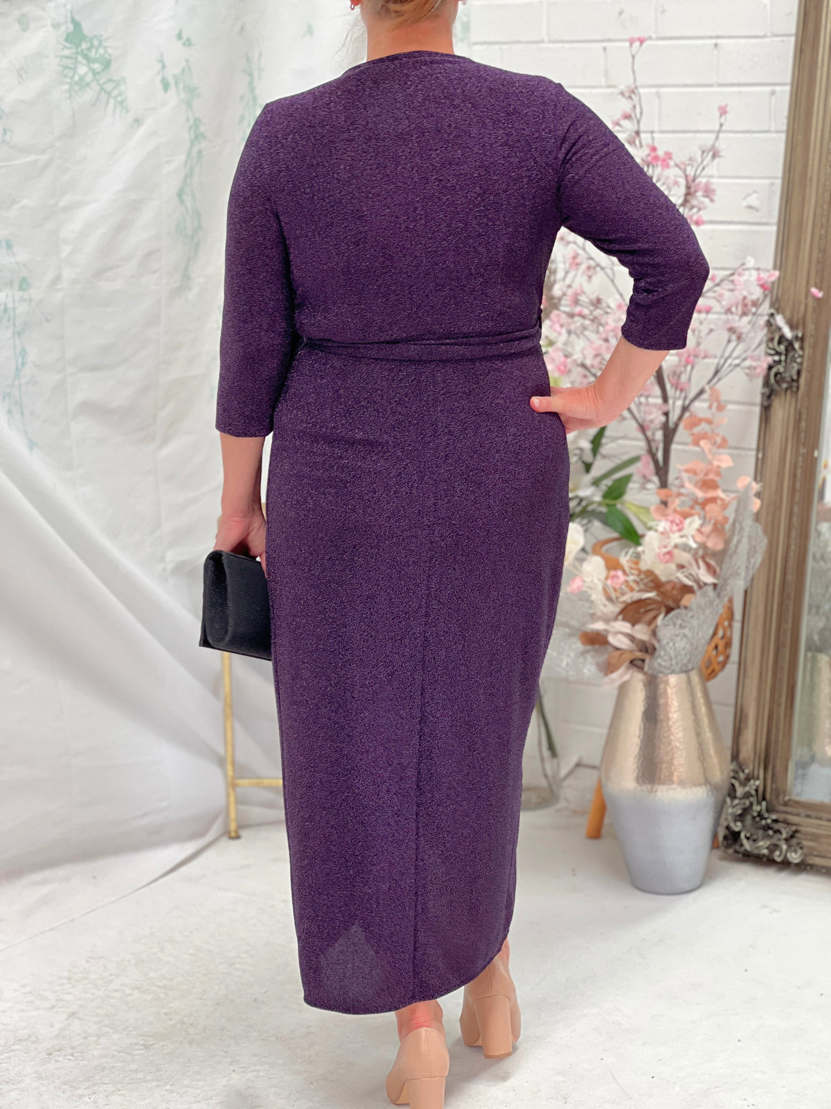 Odessa Purple Glitter Wrap Gown