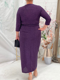 Odessa Purple Glitter Wrap Gown
