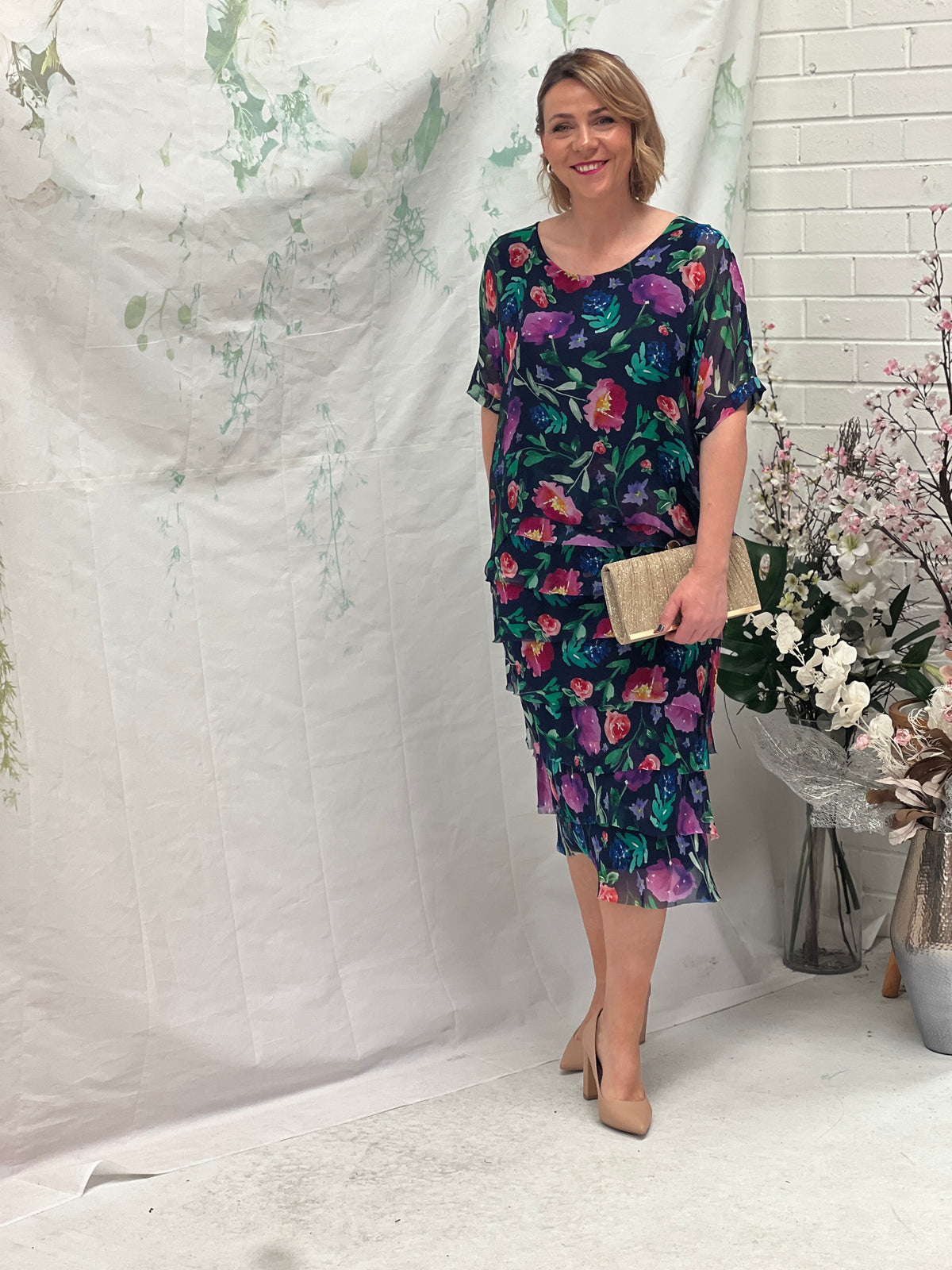 Clyde Floral Navy Silk Dress