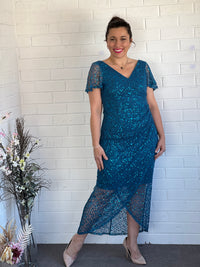 Alana Teal Sequin Gown
