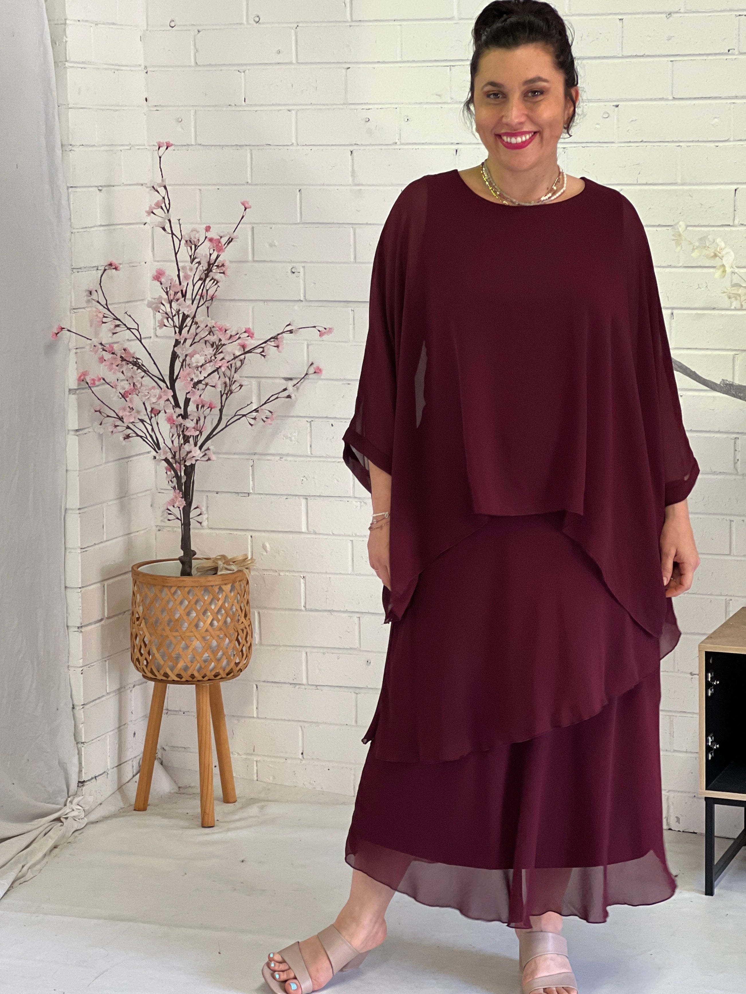 Maroon chiffon top on sale