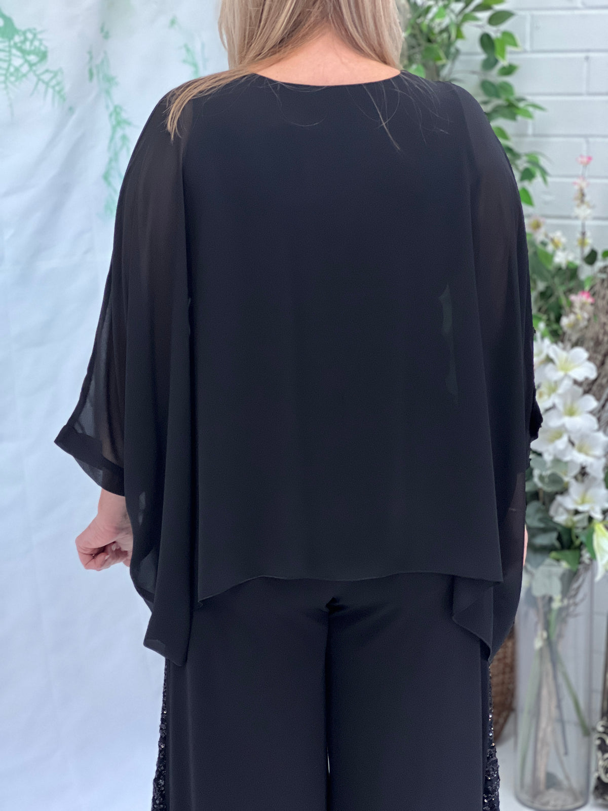 Aria Black Chiffon Evening Top