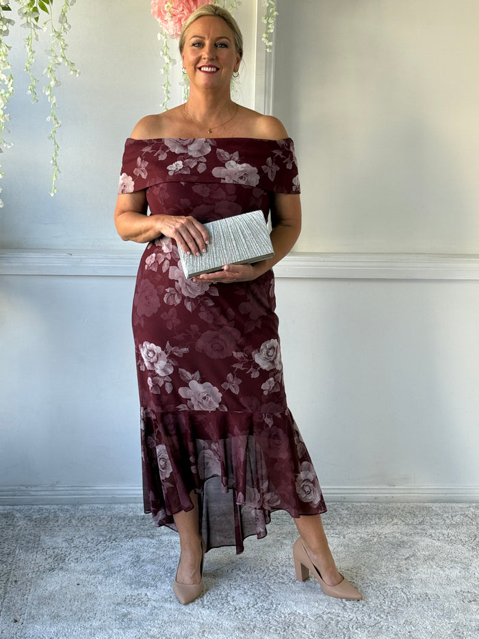 Audrey Burgundy Blossom Evening Gown