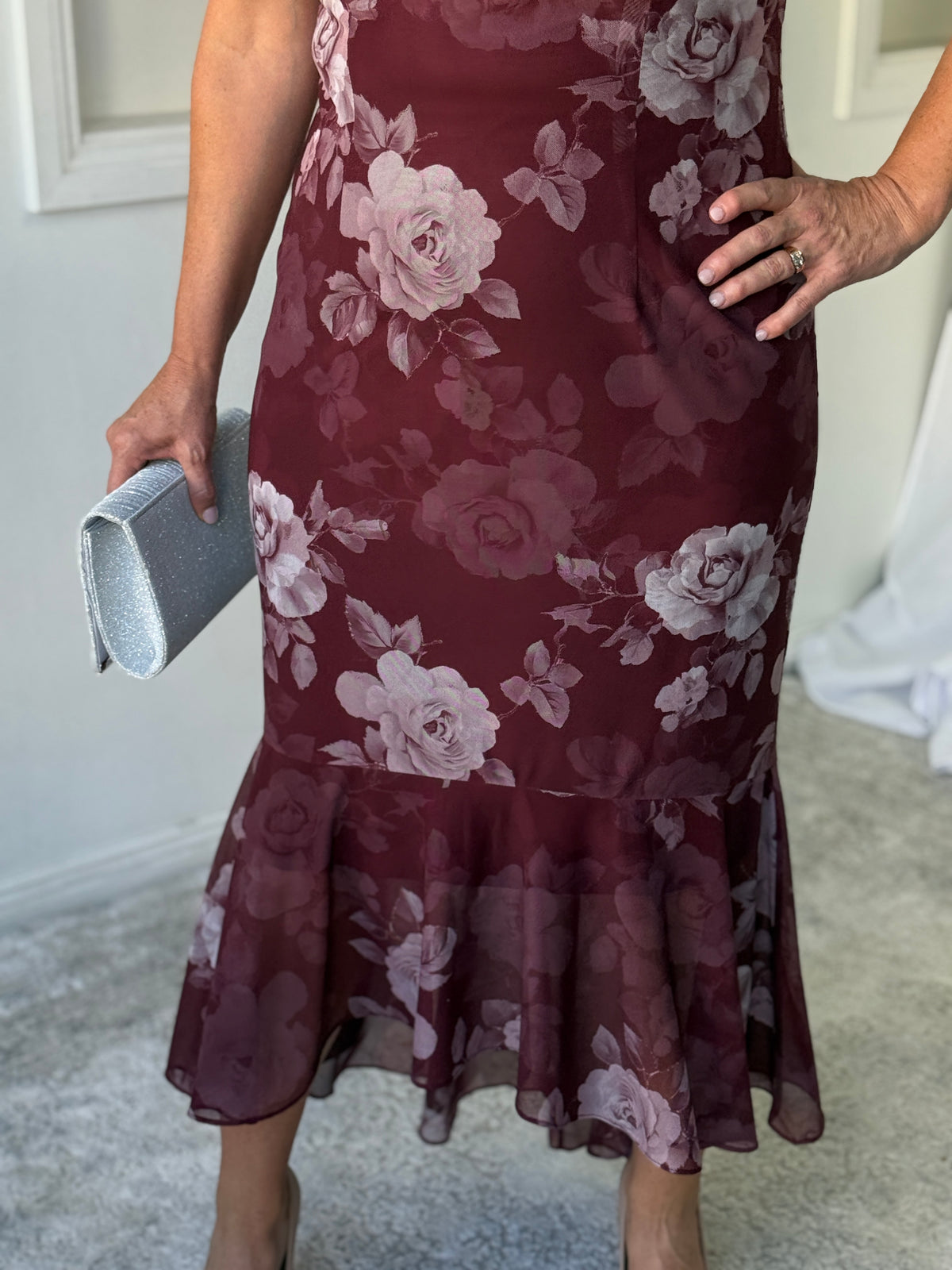 Audrey Burgundy Blossom Evening Gown