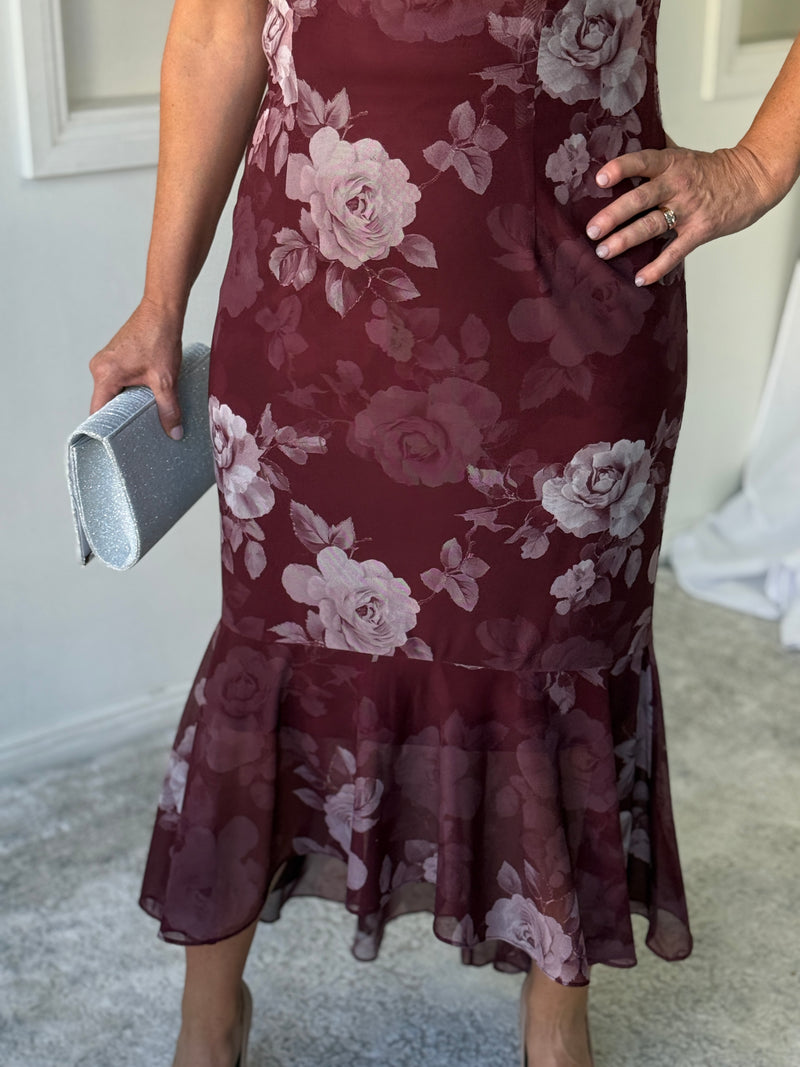 Audrey Burgundy Blossom Evening Gown
