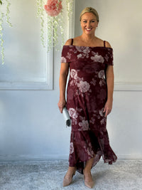 Audrey Burgundy Blossom Evening Gown