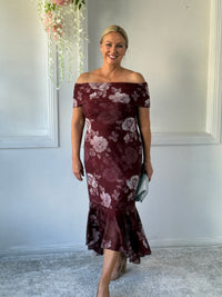 Audrey Burgundy Blossom Evening Gown