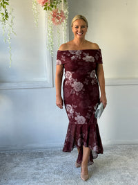 Audrey Burgundy Blossom Evening Gown