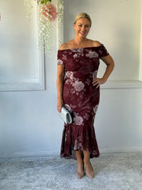Audrey Burgundy Blossom Evening Gown