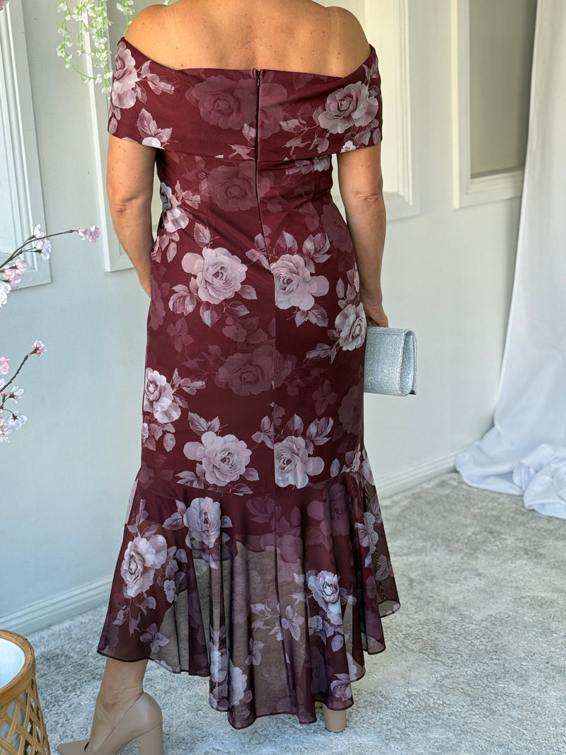 Audrey Burgundy Blossom Evening Gown