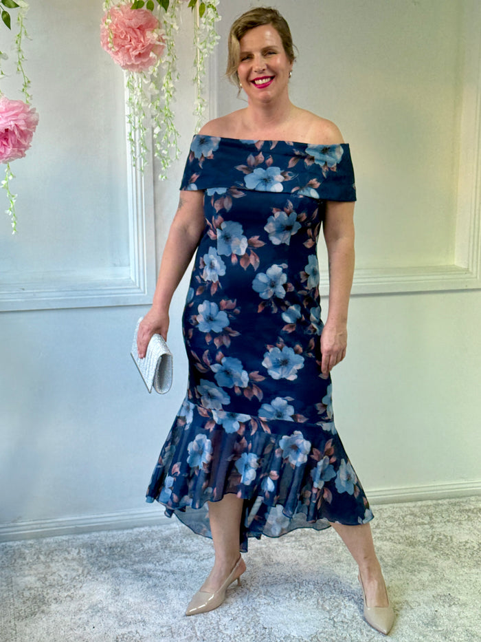 Audrey Navy Floral Evening Gown