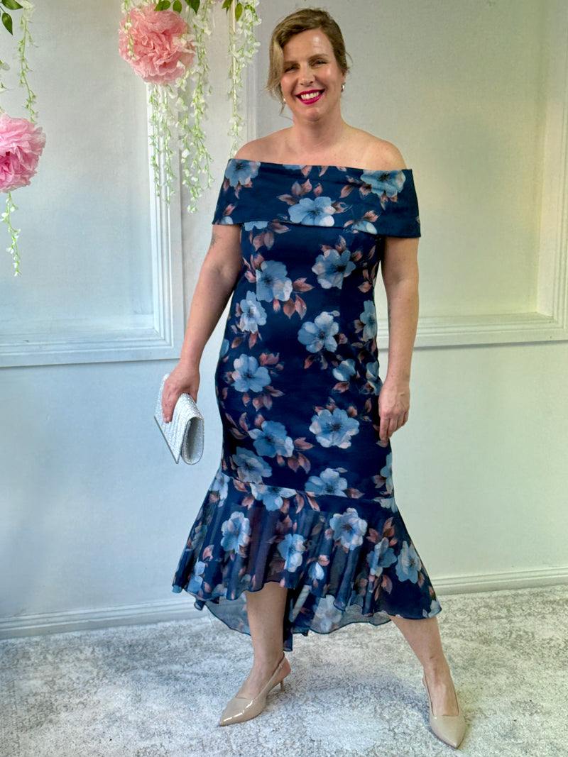 Audrey Navy Floral Evening Gown