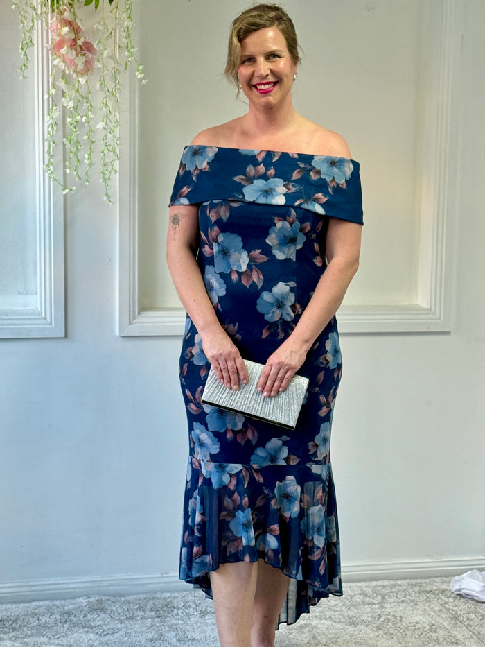 Audrey Navy Floral Evening Gown