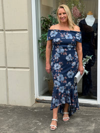 Audrey Navy Floral Evening Gown