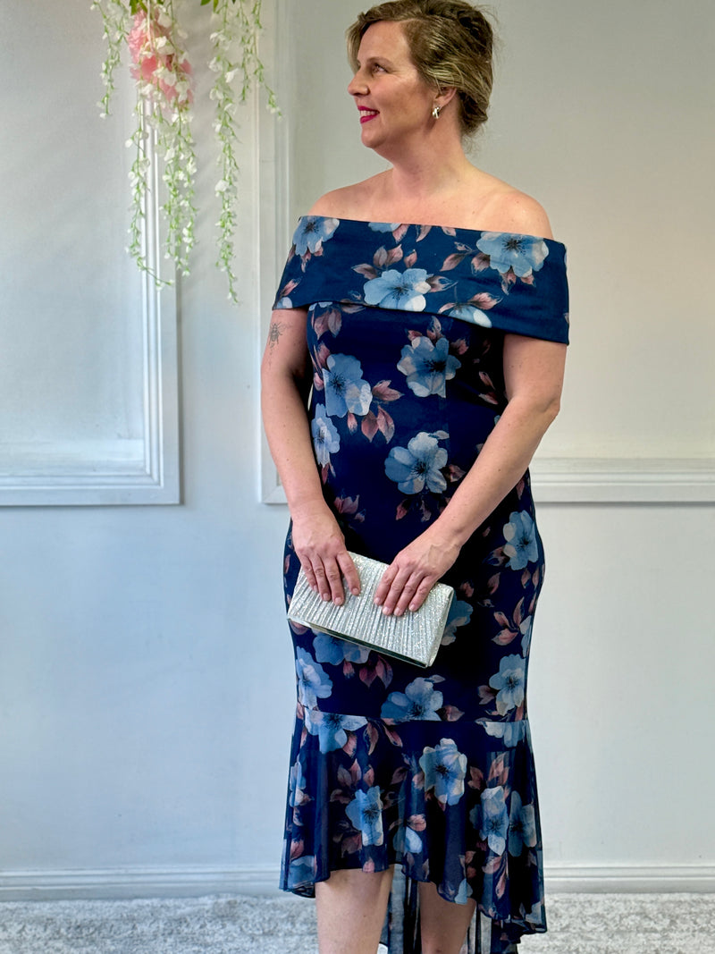 Audrey Navy Floral Evening Gown