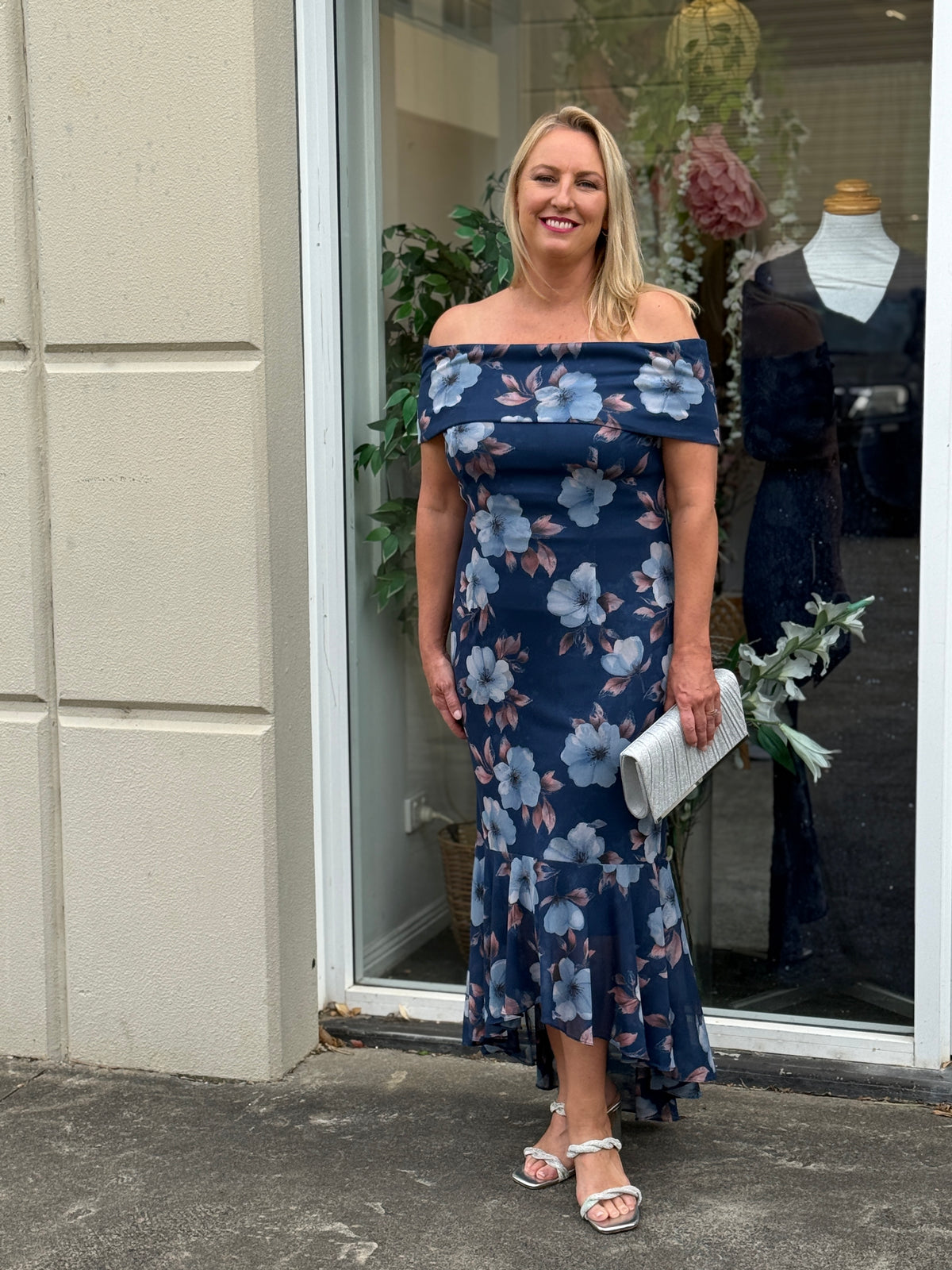 Audrey Navy Floral Evening Gown