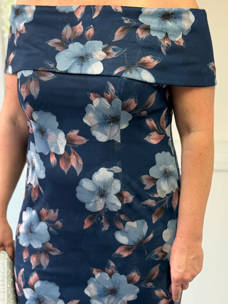 Audrey Navy Floral Evening Gown