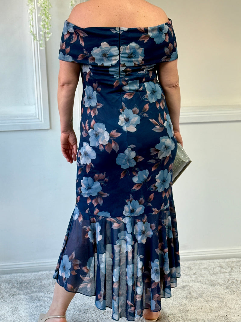 Audrey Navy Floral Evening Gown