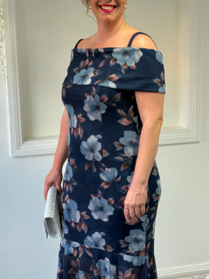 Audrey Navy Floral Evening Gown