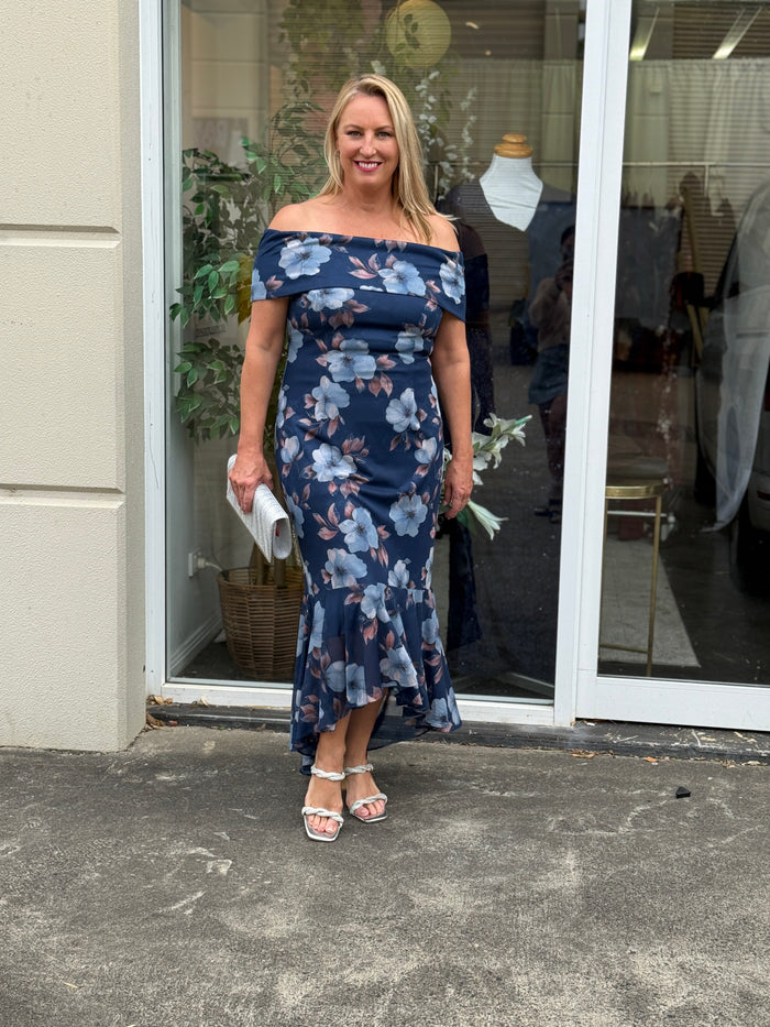 Audrey Navy Floral Evening Gown