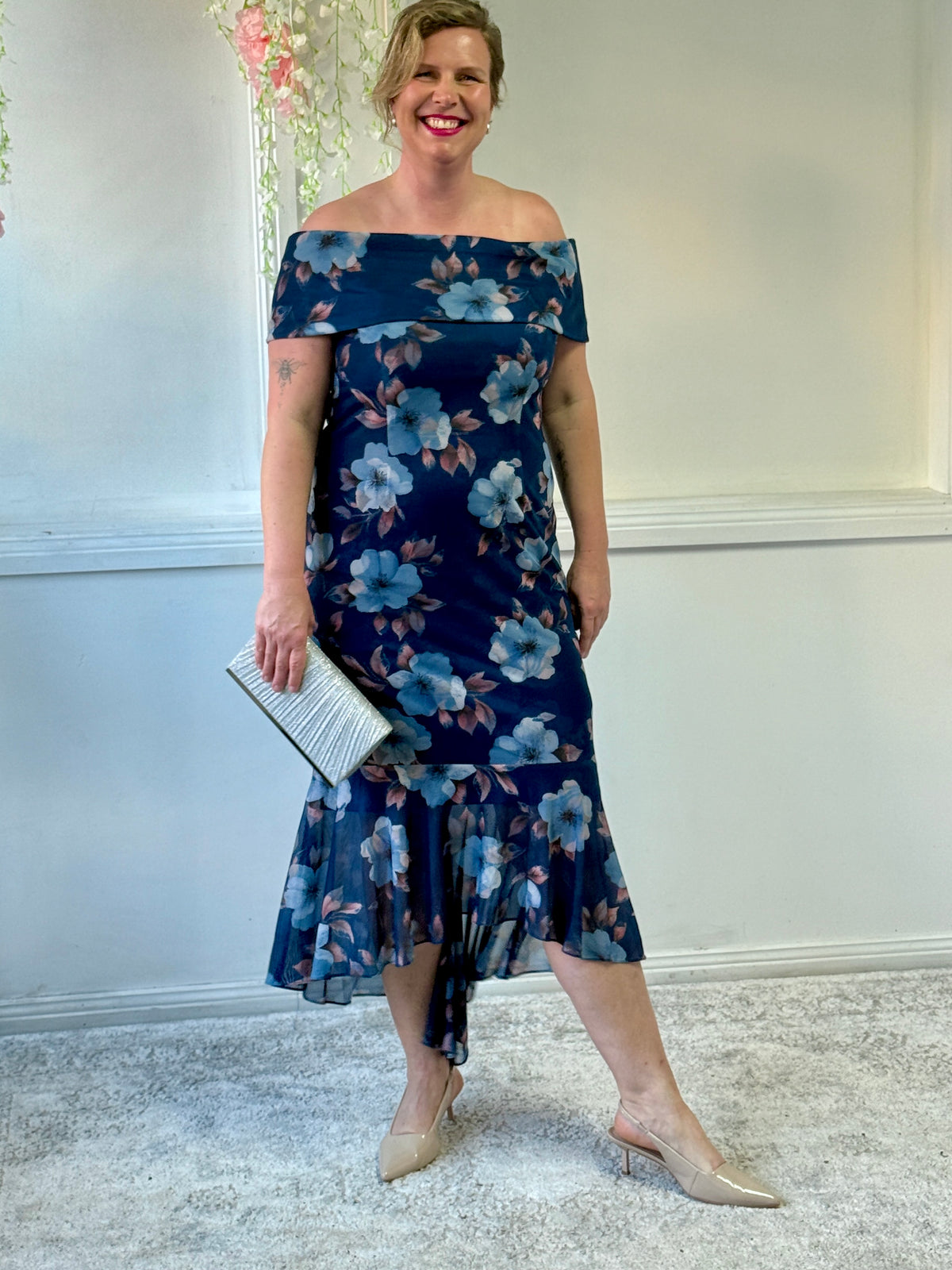 Audrey Navy Floral Evening Gown