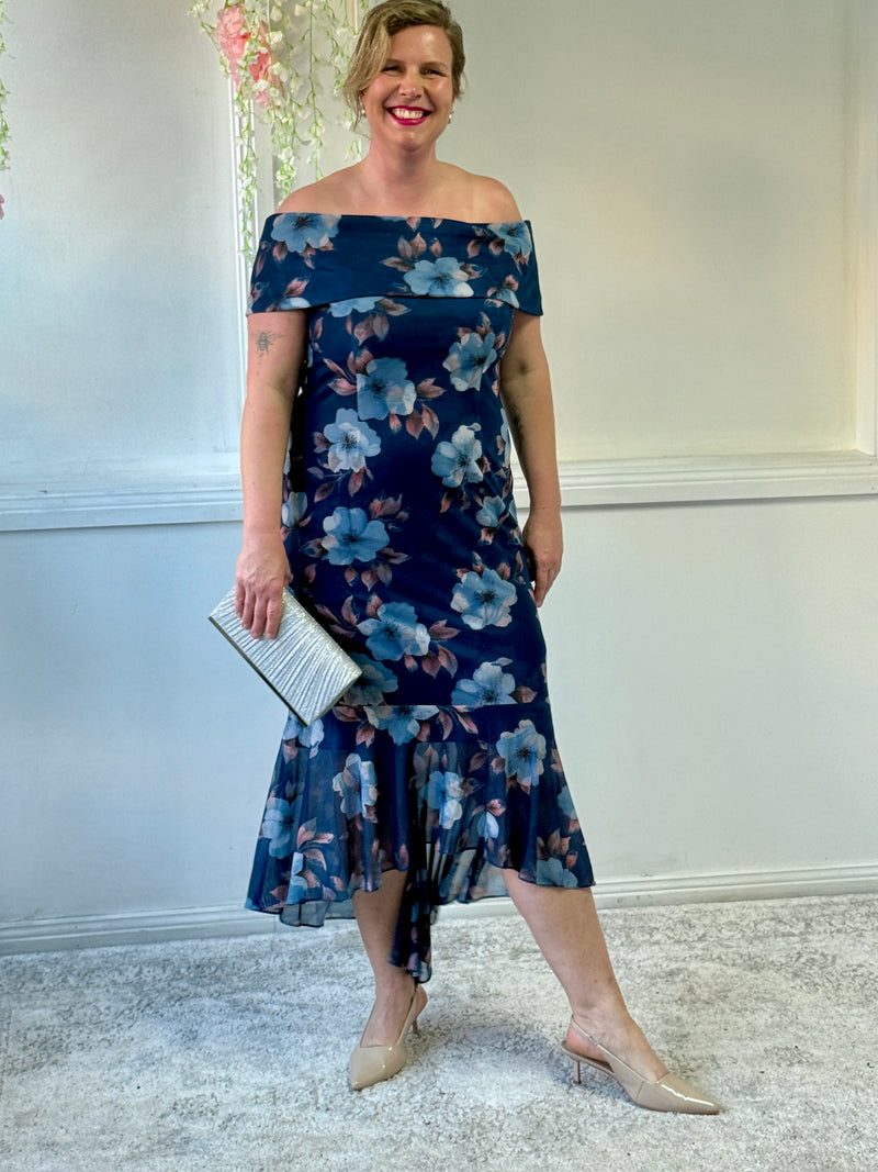 Audrey Navy Floral Evening Gown