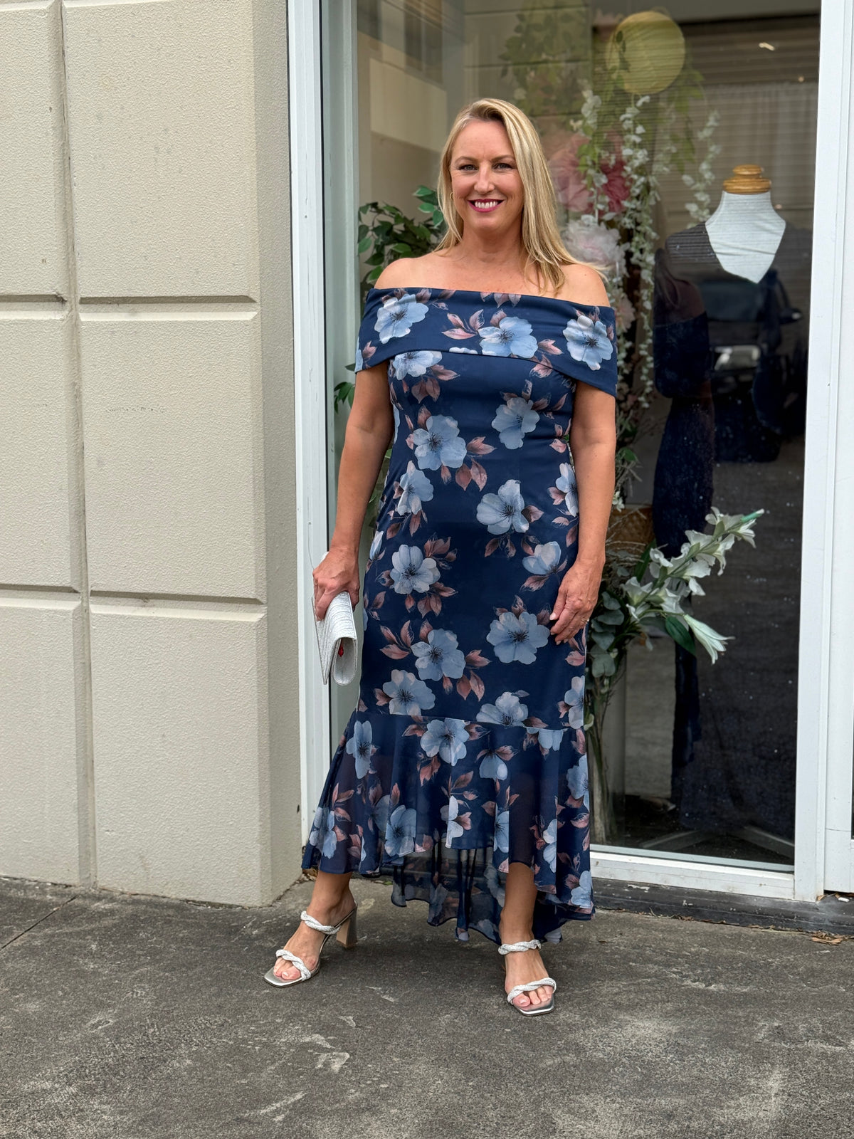 Audrey Navy Floral Evening Gown