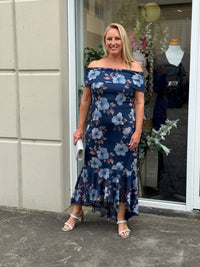Audrey Navy Floral Evening Gown