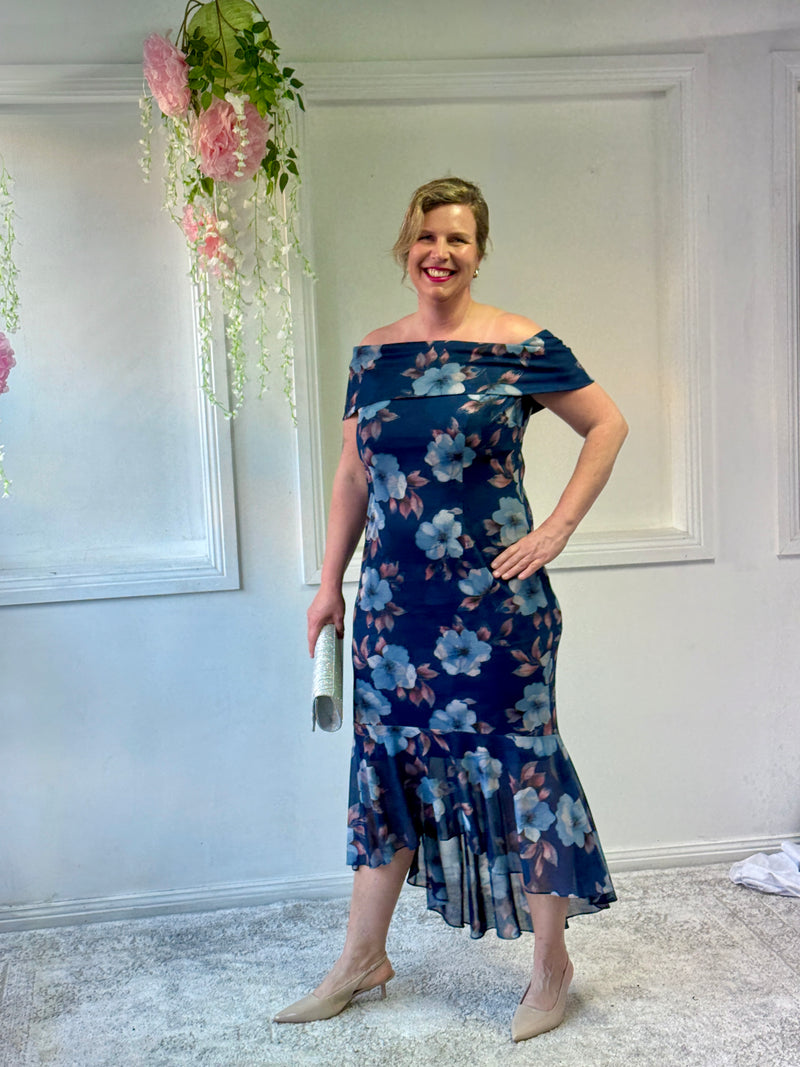 Audrey Navy Floral Evening Gown
