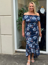 Audrey Navy Floral Evening Gown