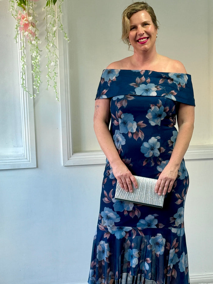 Audrey Navy Floral Evening Gown