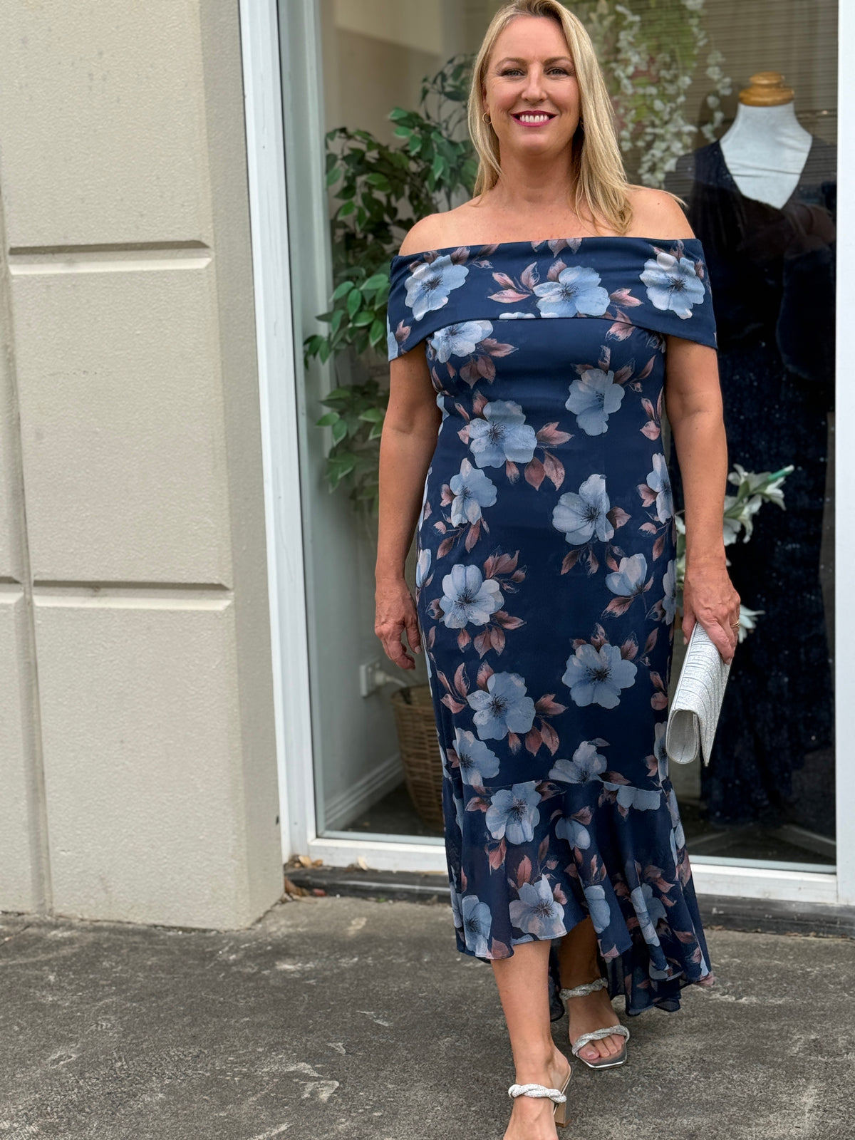 Audrey Navy Floral Evening Gown
