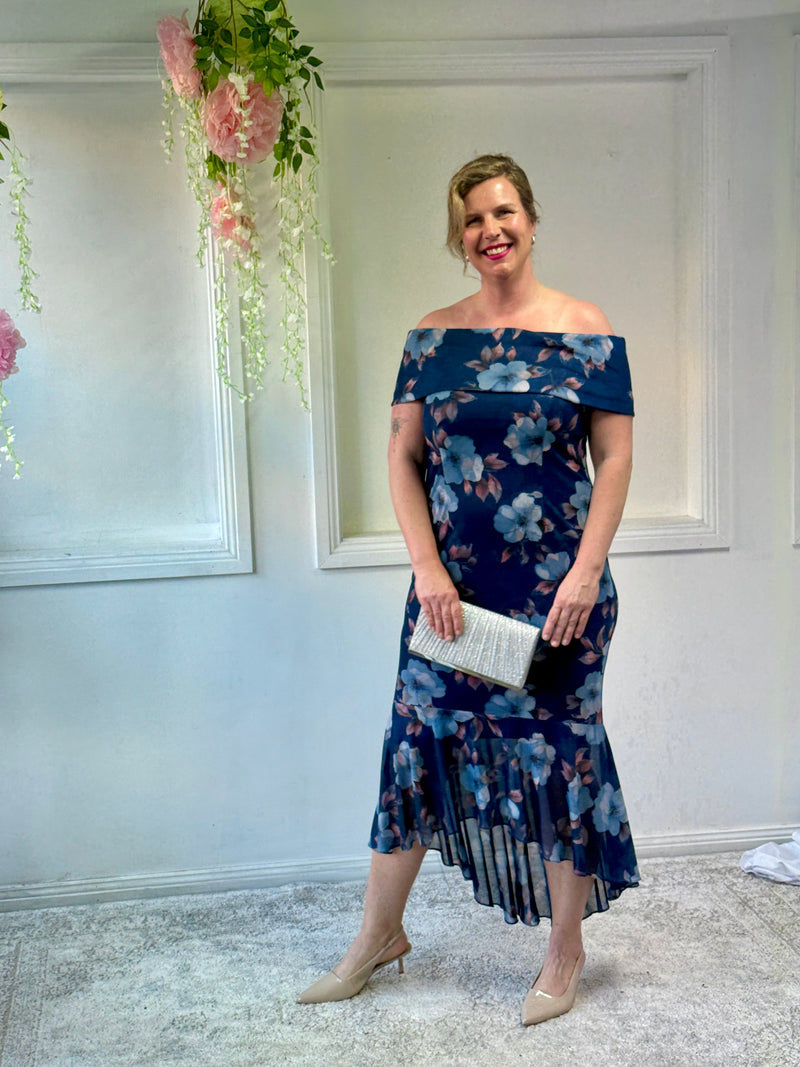 Audrey Navy Floral Evening Gown