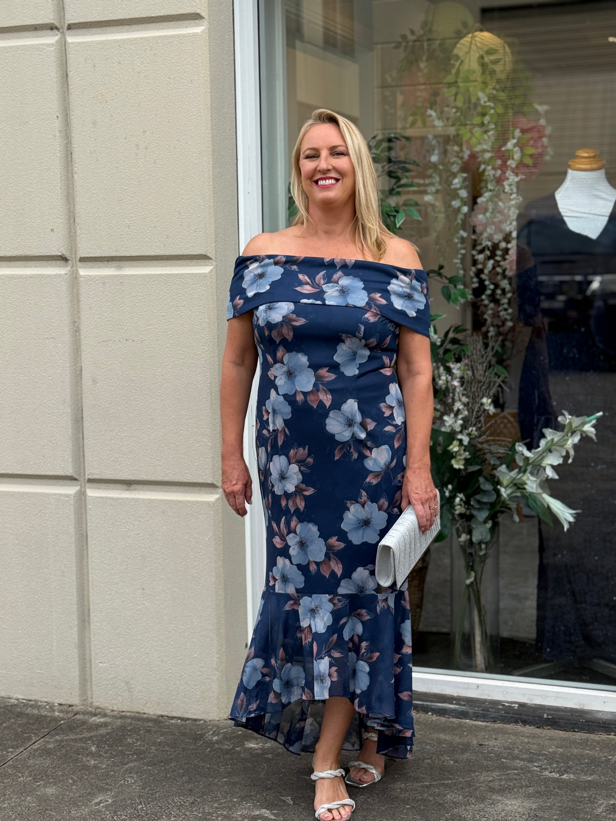 Audrey Navy Floral Evening Gown