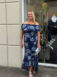 Audrey Navy Floral Evening Gown