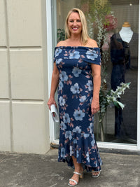 Audrey Navy Floral Evening Gown