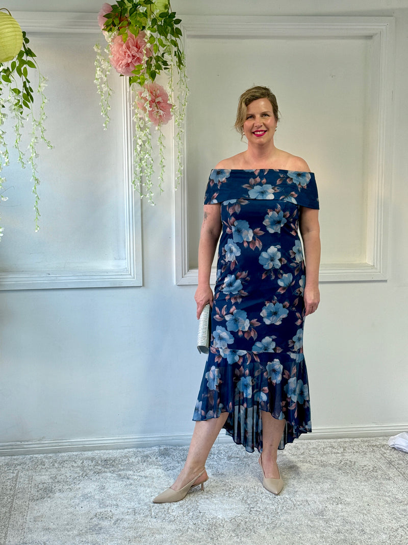 Audrey Navy Floral Evening Gown
