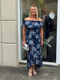 Audrey Navy Floral Evening Gown