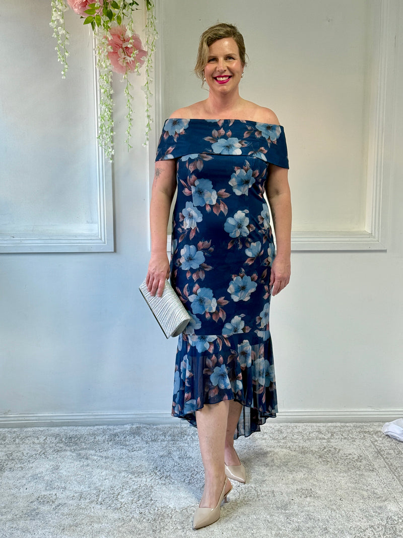 Audrey Navy Floral Evening Gown