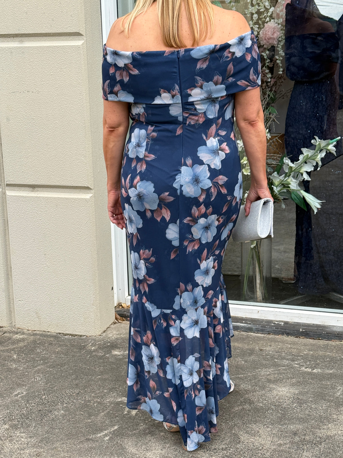 Audrey Navy Floral Evening Gown