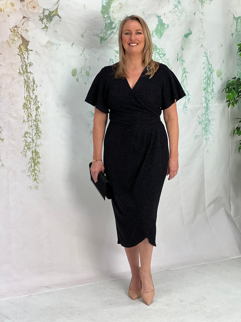 Barbara Black Glitter Wrap Dress