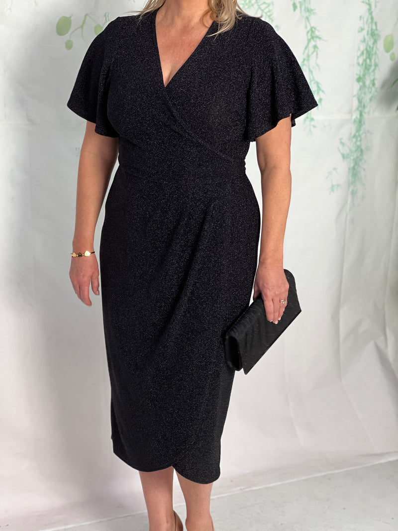 Barbara Black Glitter Wrap Dress