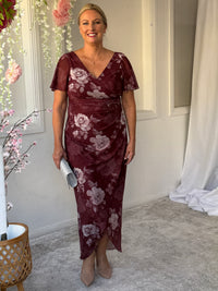 Tracey Burgundy Blossom Evening Dress